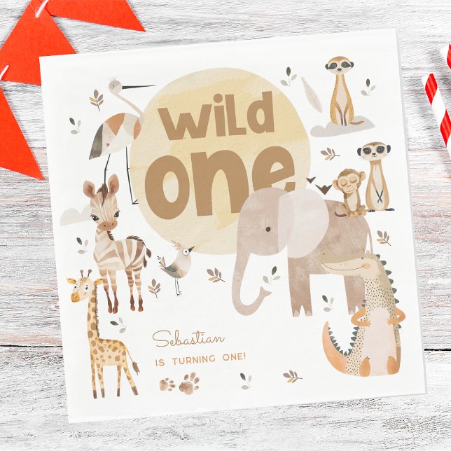 Wild one safari animals jungle kids birthday napkin (Creator Uploaded)