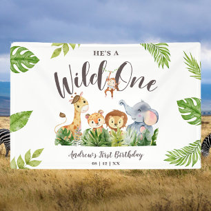 Wild One Safari Animals Kids Birthday Banner