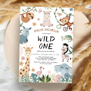 Wild One Safari Animals Kids Birthday Invitation