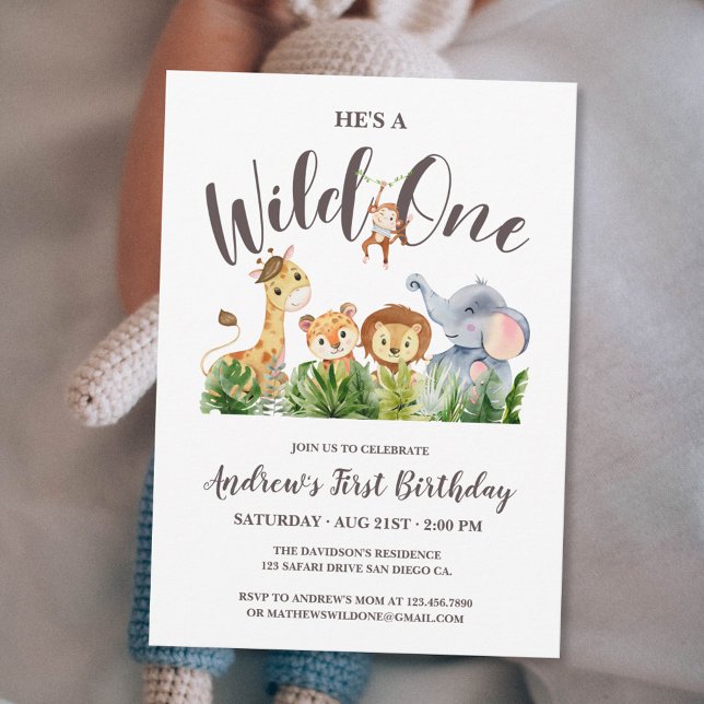 Wild One Safari Animals Kids Birthday Invitation (Creator Uploaded)