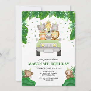 Wild One Safari Animals Kids Birthday Invitation