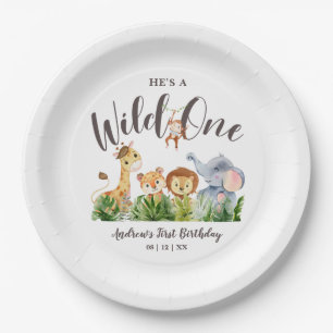 Wild One Safari Animals Kids Birthday Paper Plate