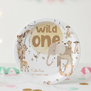 Wild one safari animals kids birthday paper plate