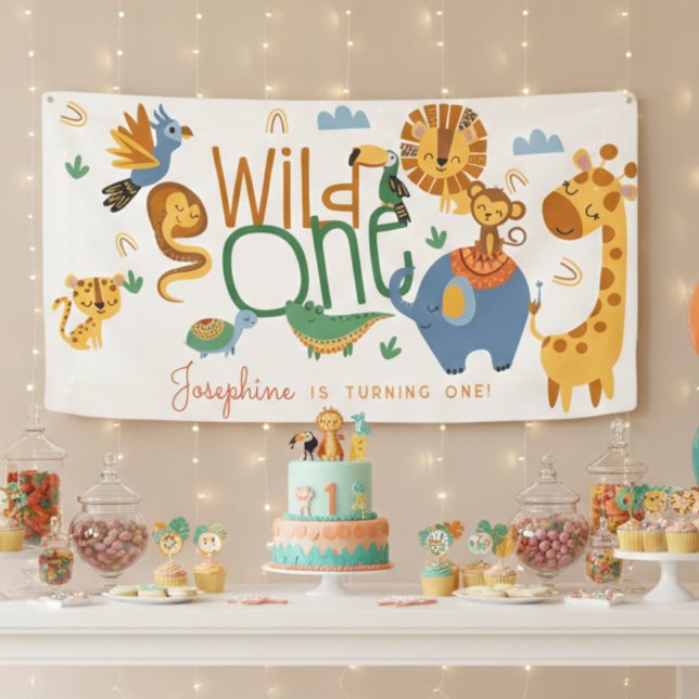 Wild one safari animals kids birthday party banner (Creator Uploaded)