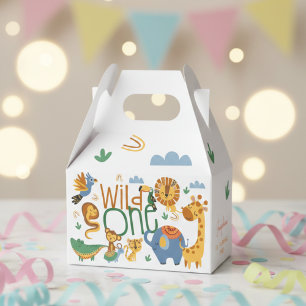 Wild one safari animals kids birthday party favour box