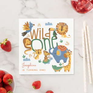 Wild one safari animals kids birthday party napkin