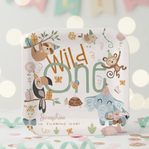 Wild one safari animals kids birthday party paper plate