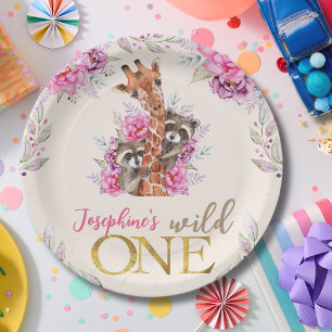 Wild one safari animals kids birthday party paper plate