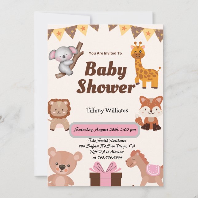 Wild One Safari Animals modern Invitation (Front)