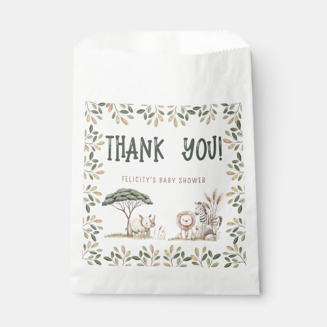 Wild One Safari Animals Neutral Baby Shower Favour Bag (Front)