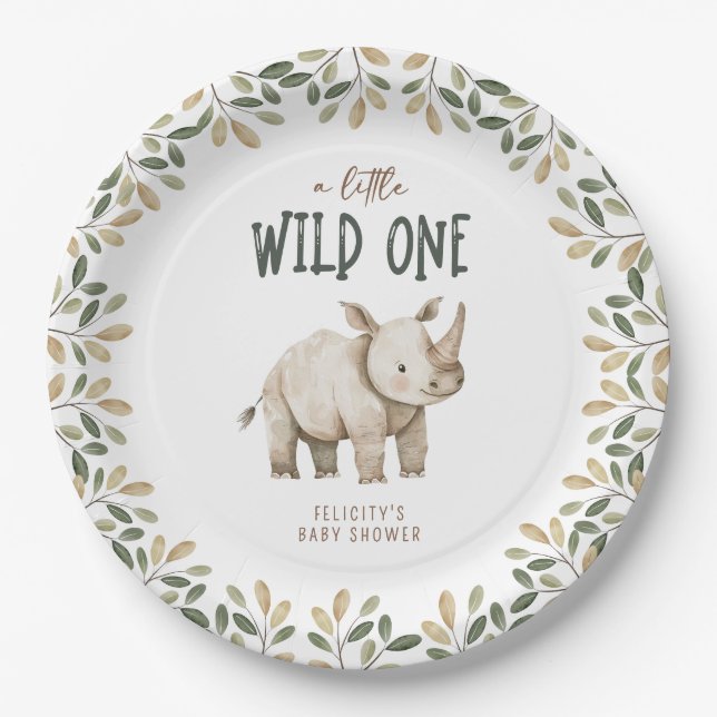 Wild One Safari Animals Neutral Baby Shower Paper Plate (Front)