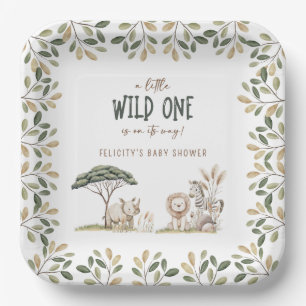 Wild One Safari Animals Neutral Baby Shower Paper Plate