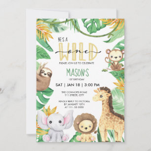 Wild One Safari Animals Party Jungle Birthday Invitation