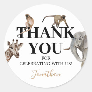 Wild One Safari Animals Thank You Classic Round Sticker