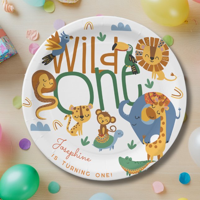 Wild one safari animals wild birthday party paper plate (Creator Uploaded)