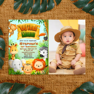 Wild One - Safari Animals with Photo Invitation