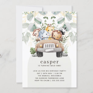 Wild One Safari Baby Animals 1st Birthday Party Invitation