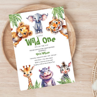 Wild One Safari Baby Animals Boy Baby Shower Invitation