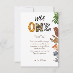 Wild One Safari baby shower diaper raffle Thank You Card