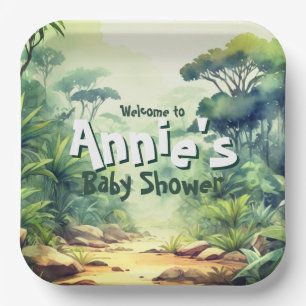 Wild one Safari Baby Shower Green Paper Plate