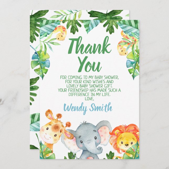 Wild One Safari Baby Shower Thank You Card (Front/Back)
