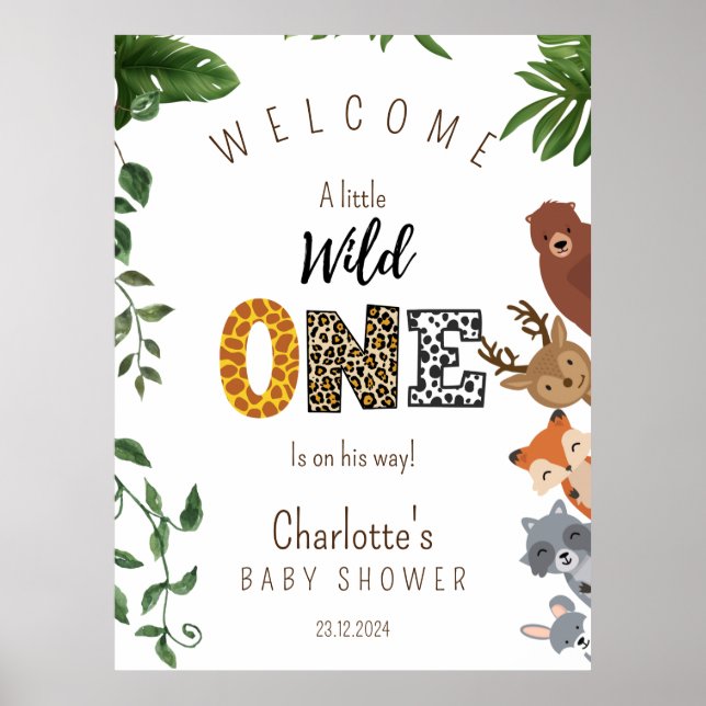 Wild One Safari  baby shower welcome sign (Front)