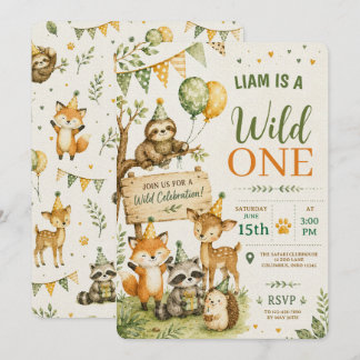 Wild One Safari Birthday Cute Jungle Animals Invitation