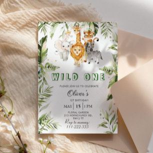 Wild one safari birthday invitation