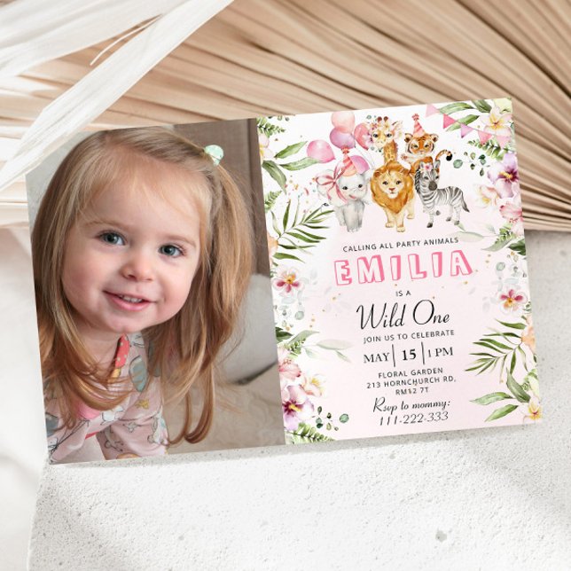 Wild one safari birthday invitation with photo (Creator Uploaded)