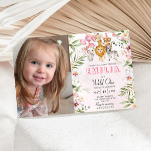 Wild one safari birthday invitation with photo