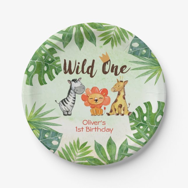 Wild One, Safari Birthday Paper Plate (Front)