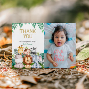 Wild ONE Safari Birthday Photo Thank You Card