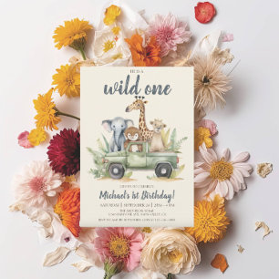 Wild One Safari Boy 1st Birthday  Invitation