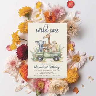 Wild One Safari Boy 1st Birthday  Invitation