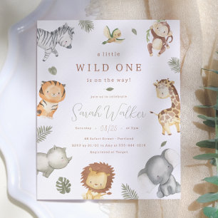 Wild One Safari Boy Budget Baby Shower Invitation
