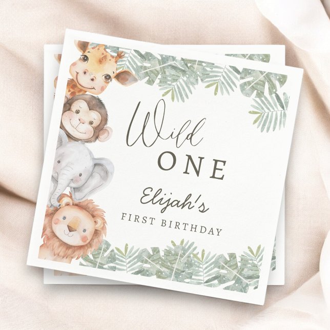 Wild One Safari Boy's 1st Birthday Napkin (Creator Uploaded)