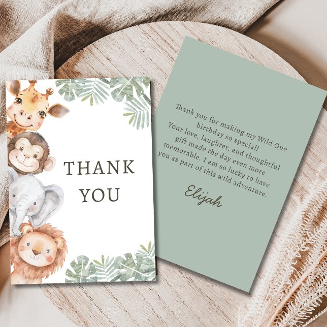 Wild One Safari Boy's 1st Birthday Thank You Card (Creator Uploaded)