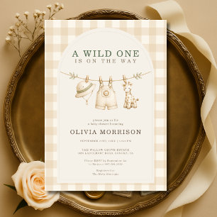Wild One Safari Clothesline Baby Shower Invitation