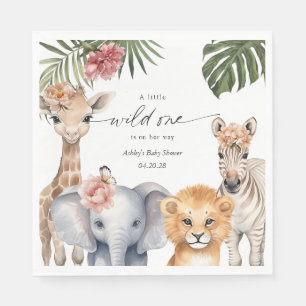 Wild One Safari Cute Animals Baby Girl Shower Napk Napkin