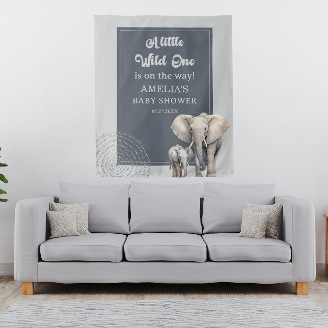 Wild One Safari Elephant Baby Shower Backdrop Tapestry (Creator Uploaded)