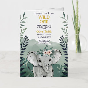 Wild One Safari Elephant Baby Shower Invitation
