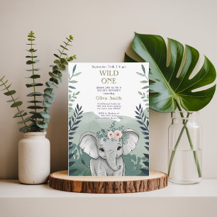 Wild One Safari Elephant Baby Shower Invitation