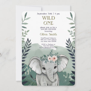 Wild One Safari Elephant Baby Shower Invitation