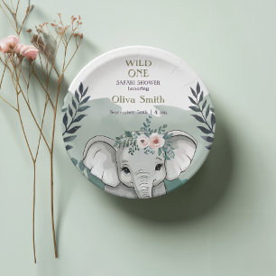 Wild One Safari Elephant Baby Shower Paper Plates