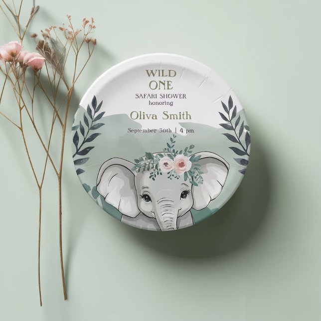 Wild One Safari Elephant Baby Shower Paper Plates (Creator Uploaded)
