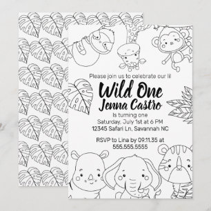 Wild One Safari First Birthday Colouring Invitation
