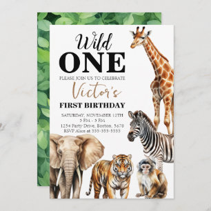 Wild One Safari First Birthday Invitation
