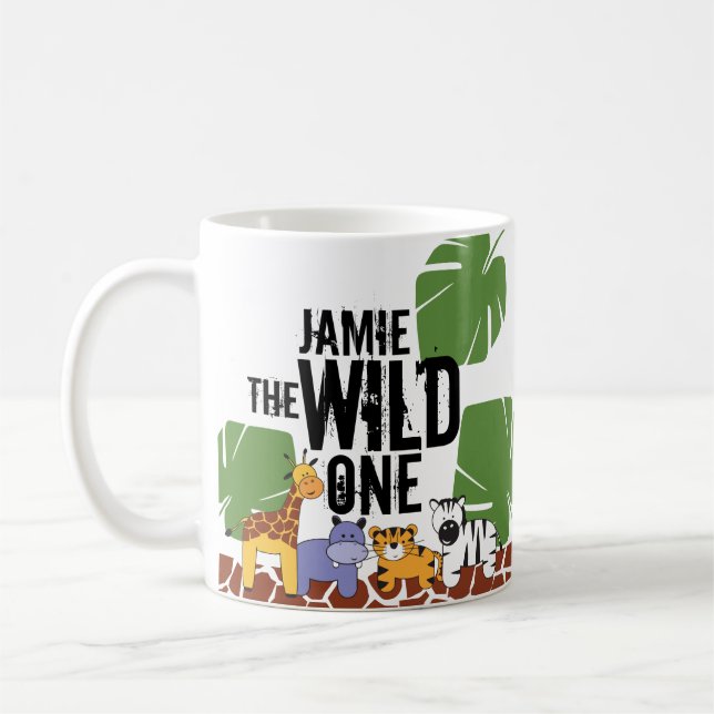 WILD ONE Safari First Birthday Personalised Coffee Mug (Left)
