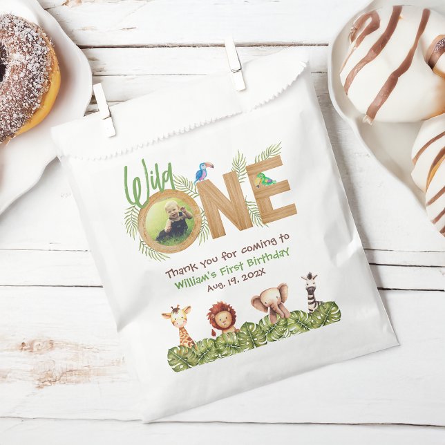 Wild One Safari First Birthday Photo Wood Animals Favour Bag (Creator Uploaded)