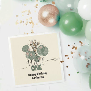 Wild One Safari Giraffe Animal Birthday Party  Napkin